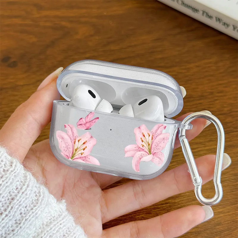 Clear Pink AirPods Case with Carabiner for AirPods Pro
