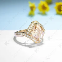Kuololit – bague Moissanite Champagne 3,5 ct pour femmes, bague Halo en or jaune massif 14K 10K, coupe Asscher, pour fiançailles, noël 2