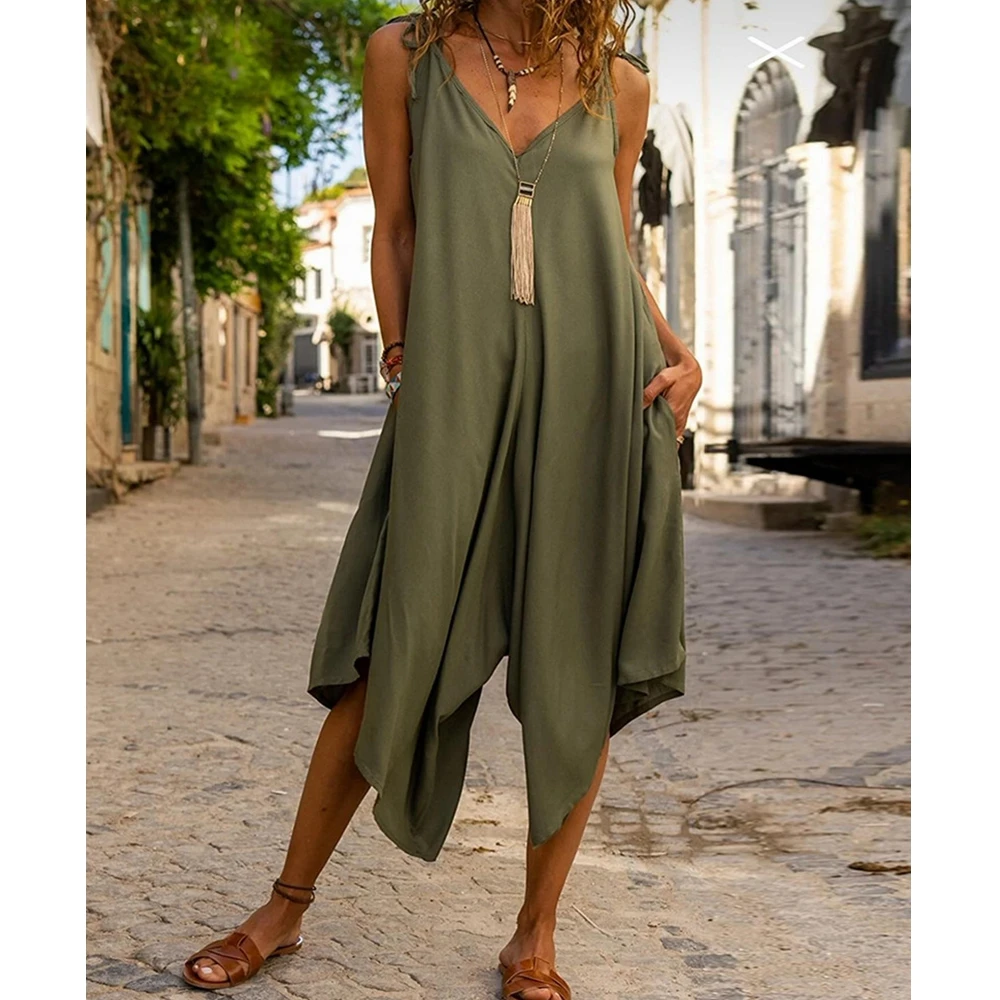 

Wepbel Loose Casual Jumpsuit Women Summer Sleeveless Loose Jumpsuits Camis Tops Rompers Wide Leg Pants Pockets Jumpsuits