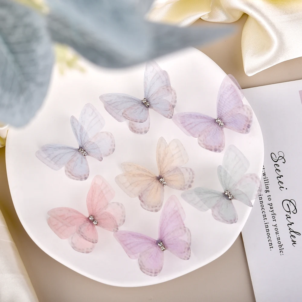 Description Picture 4 of item10pcs/Pack 5cm 3D Double Layer Lace Simulation Butterfly Appliqued Mesh Patches Handmade Garment Patch Hairband Clip Decoration