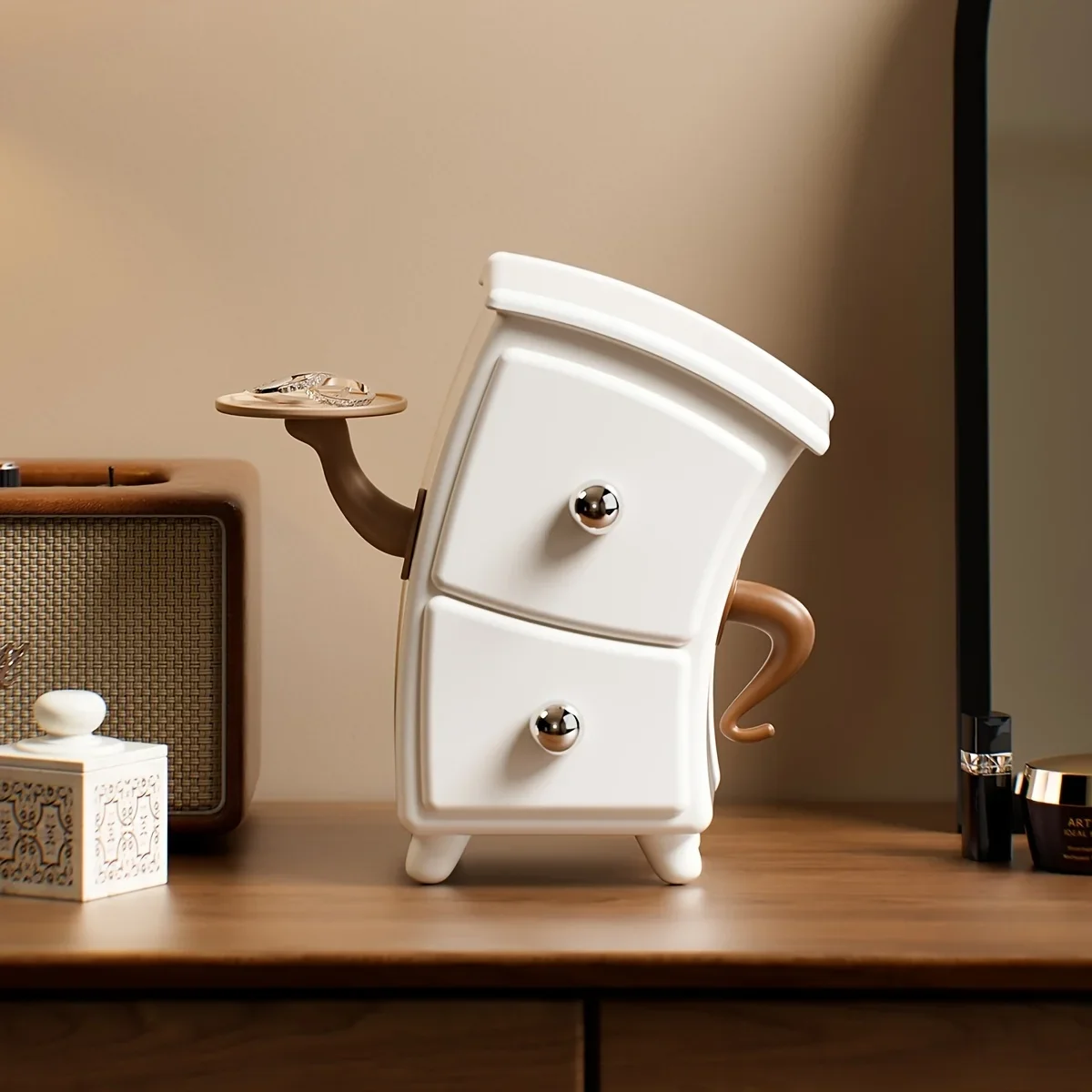 1pc Unique Shape Jewelry Storage Box Cosmetic Puff Organizer Drawer Compact Tray for Beauty Tools And Accessories