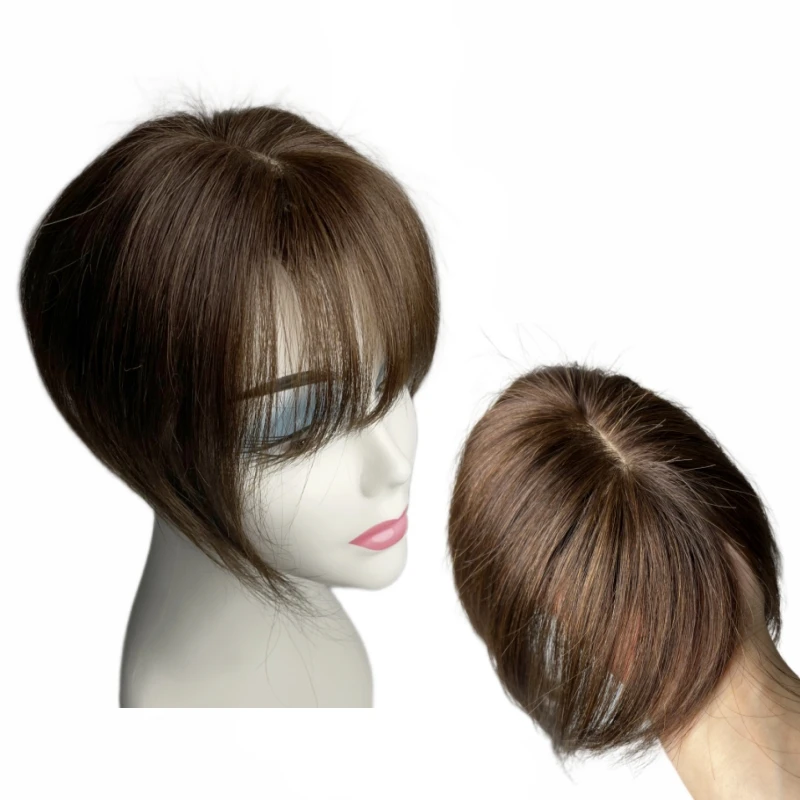 Human Hair Toppers Brazilian Human Hair Topper For Women Fringe Hair Bangs Straight Replacement Hairpieces Non-remy 25cm Machine