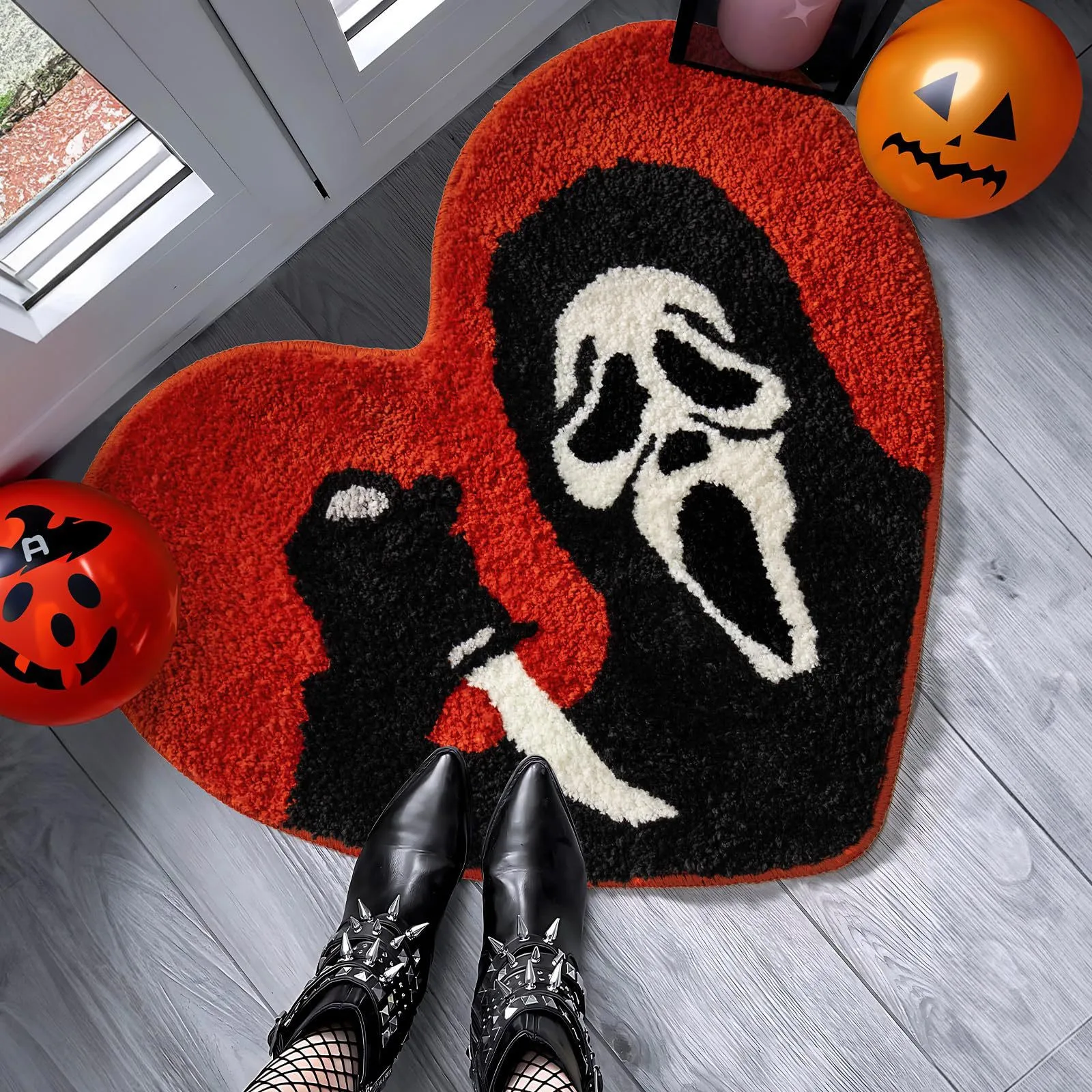 26&times;24in Halloween Bath Rugs Soft & Non-Slip Decor Heart-Shaped Scream Rug Halloween Bathroom Decor Carpet And Gothic Doormat