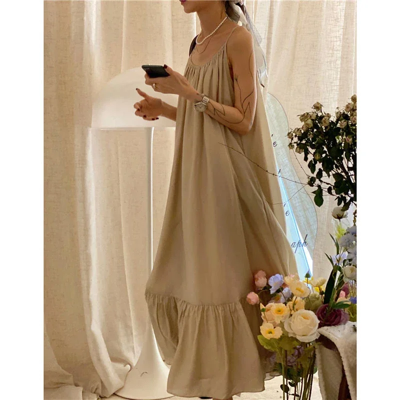 

Summer Women's Sweet Ruffles Suspender Dress Ladies Sleeveless Casual Fashion Solid Color Robe Femme Vestidos De Fiesta ZL280