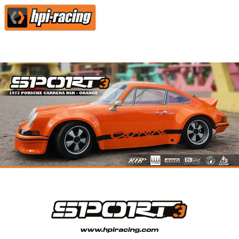 HPI 1/10 스케일 스포츠 3 전기 RC 드리프트 모터홈 4WD 시뮬레이션 1973 카레라 브러시드 브러시리스 RTR 버전 성인용 모델 장난감