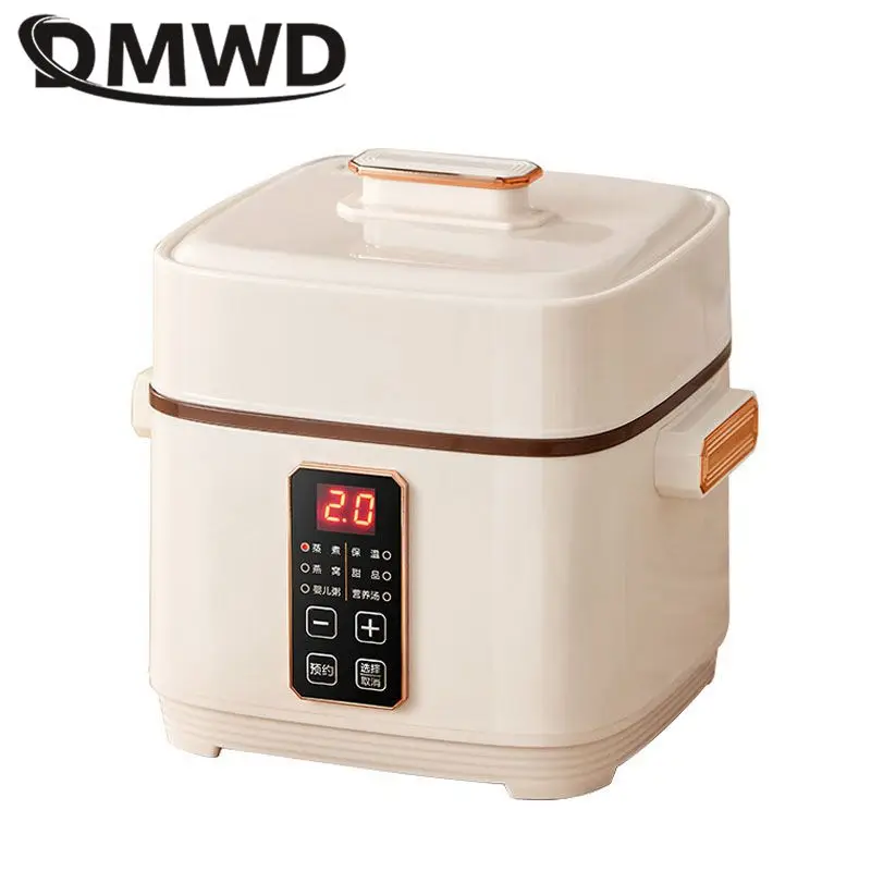 DMWD Electric Slow Cooker 1L Stewing Soup Pot Bird's Nest Maker Porridge Casserole Breakfast Machine White Porcelain Liner 220V 3