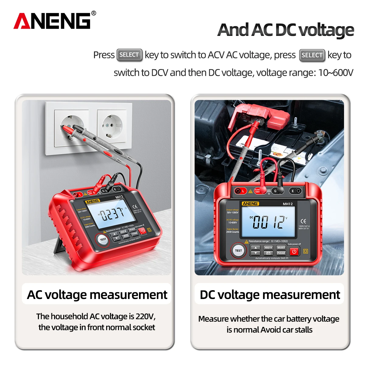 ANENG MH12 Digital Megohmmeter Insulation Resistance Meter Voltmeter Tool Ohm Voltage Tester Power Energy Tools Supplies voltage tester resistance tester