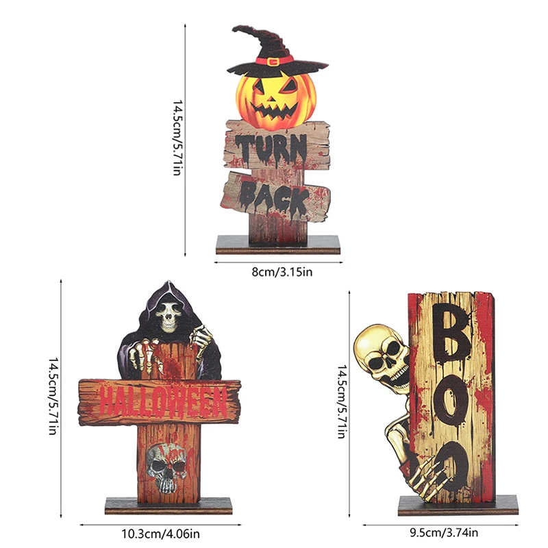 1/3pcs Halloween Wooden Ornaments Scared Pumpkin Ghost Skull Home Desktop Decoration Horror Props 2025 Halloween Party Supplies
