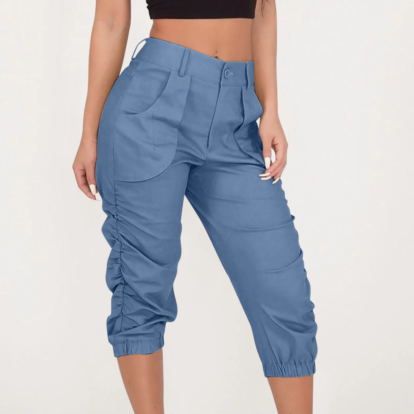 Summer Women Cargo Pants Casual Cropped Trousers Harem Jogging Beam