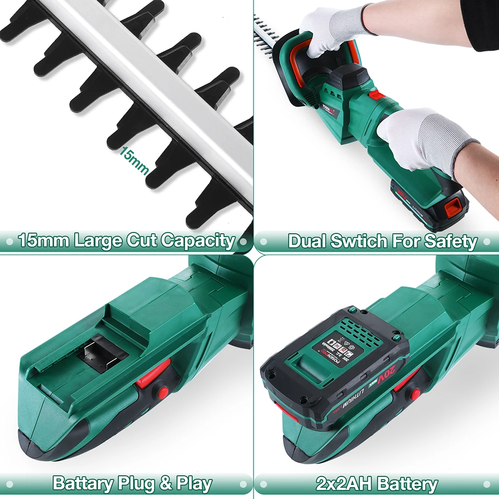 20V Hedge Trimmer Electric Pruning Shear Garden Tool Set 2.0Ah Battery Cutting Length 430MM Cordless Trimmer