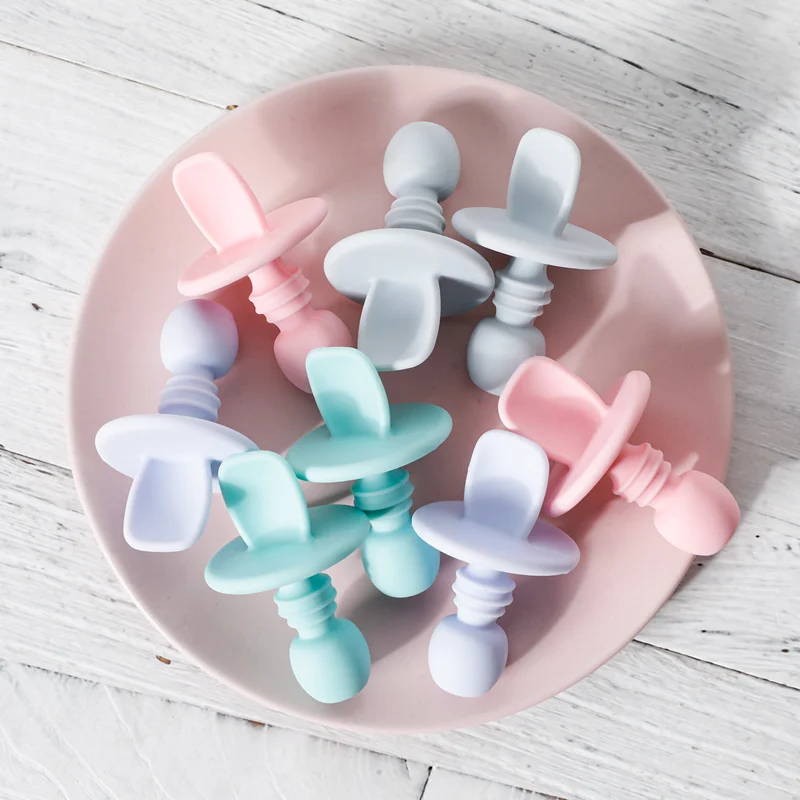 Food Grade Children Wooden Handle Silicone Spoon Fork Cutlery Baby Training Complementary Food Spoon Baby Feeding Spoon Fork 3