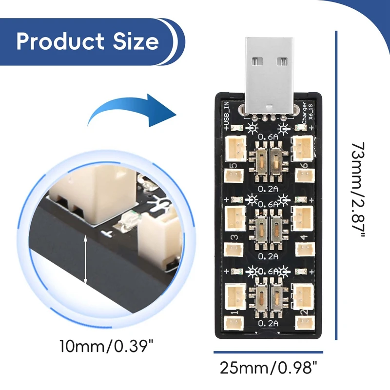 A15R -1S Lipo Battery USB Charger 3.7V/4.20V 6 Channel 1S Lipo Charger Micro- JST 1.25 JST-PH 2.0 MCX MCPX Connectors