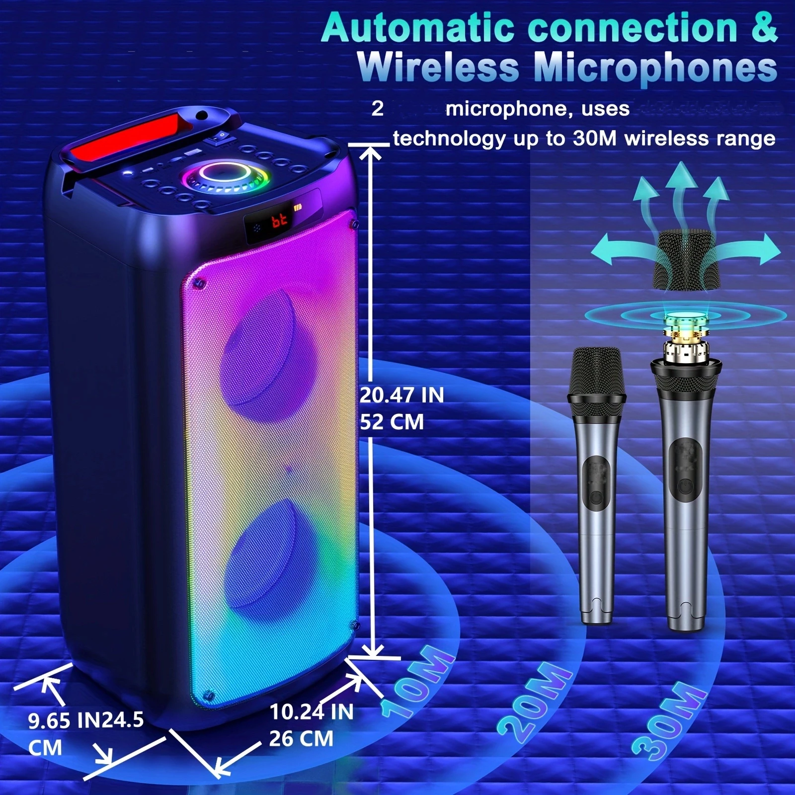 Wireless Bluetooth Speaker Karaoke Machine with 2 Microphone Home Karaoke System with LED Party Light Remote Control