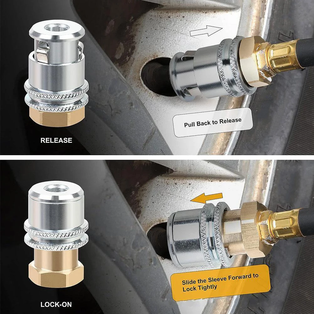 1/2Pcs Lock On Air-Chuck 1/4NPT Closed Flow Brass Tire Air-Chuck For Inflator Gauge And Air Compressor Tire Repair Tools