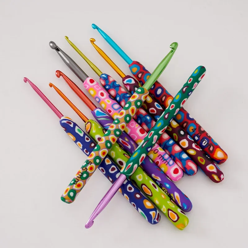 A Set of 9 Bags Knitting Tools Color Cartoon Picture Polymer Clay Handle Crochet Long Polymer Clay Handle Aluminum Crochet