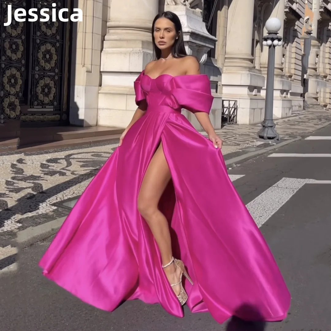 Jessica Hot Pink Prom Dresses Sexy Off-the-shoulder Satin Evening Dress  Formal Elegant Lady Wedding Party Dress Customized - AliExpress