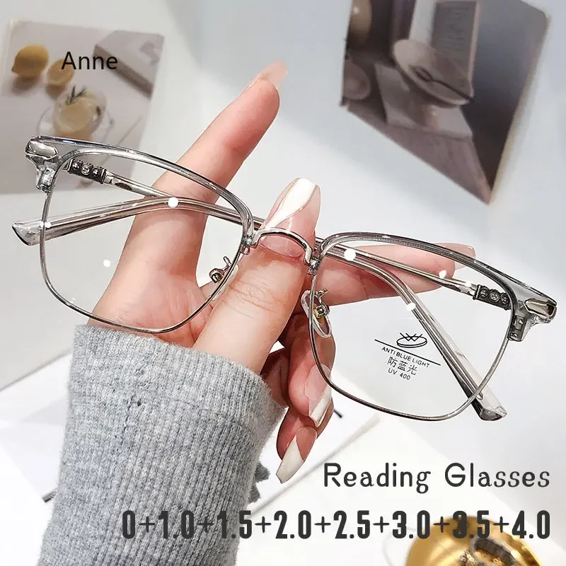 

Очки для чтения в металлической полуоправе для мужчин и женщин, Модные прозрачные пресбиопические очки для мужчин среднего и пожилого возраста от + 2024 до + 1,0, 4,0