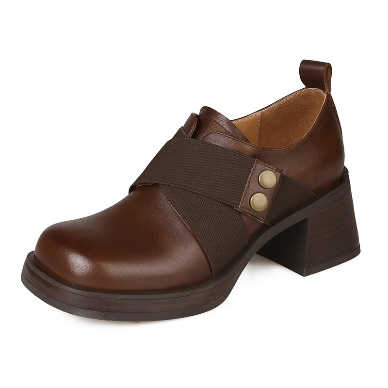 

2023 Spring autumn women pumps natural leather 22-25cm washed cowhide+pigskin full leather loafers Retro thick soled women shoes