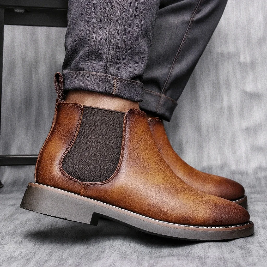 Men’s retro leather ankle boots in classic 2026 fashion style 0456