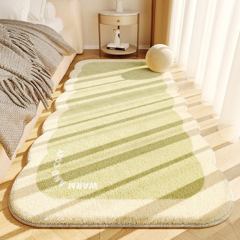 VIKAMA 크림 스타일 모조 캐시미어 모양 침실 카펫, 단열 따뜻한 침실 침대 담요, 이지 케어 카펫, 홈 장식