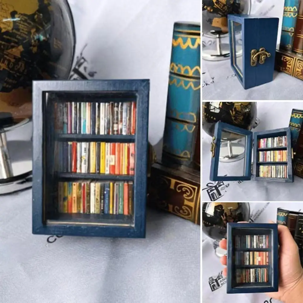 

Handcrafted Stress Reliever Miniature Wooden Bookshelf Stress Reliever Display Case Pocket-sized Anxiety Toy for Decompression