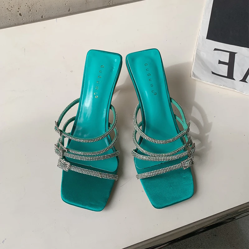 Summer Fashion New Sexy Banquet Comfortable Crystal Transparent PVC Solid Color Square Toe Women's Slippers Sandals High Heels