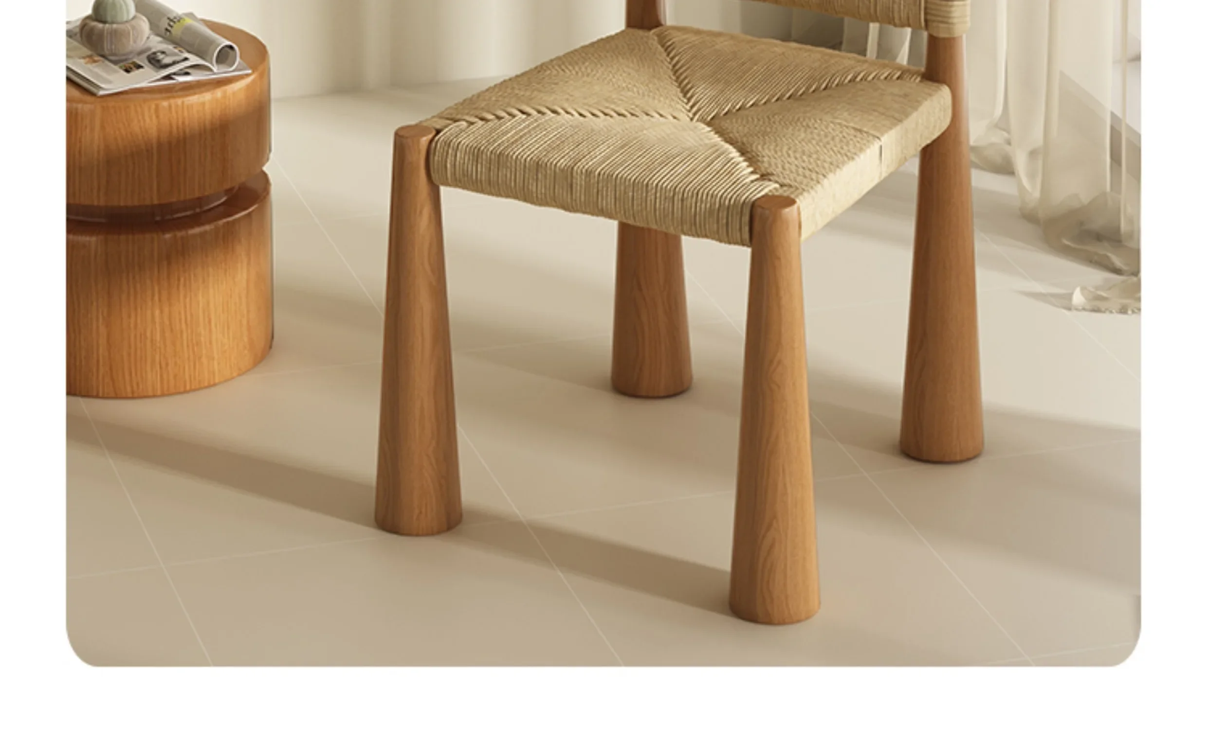 Description Picture 5 of itemJapanese Style Solid Wood Dining Chair Retro Living Room Backrest Rattan Leisure Seating Home Furniture