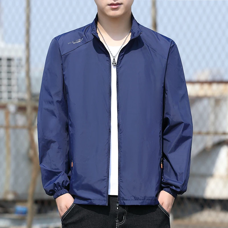 Fashion Stand Collar Zipper Spliced Printed Letter Thin Jackets Men Clothing 2024 Summer New Loose All-match Tops Casual Coats