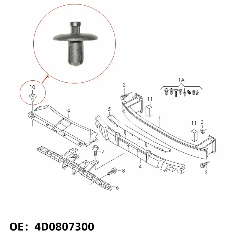 10PCS Car cover plate fixing clips for Audi A2 A4 A5 A8 Q3 Q5 S4 S5 S8 TT TTS Volkswagen CR7 4D0807300 Body clips Accessories,car body clips