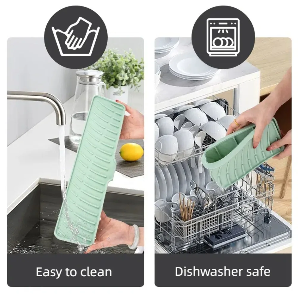 New Silicone Sink Splash Guard Anti-spray Multipurpose Drainage Mat with 5°Incline Slope Foldable Water Retaining Pad