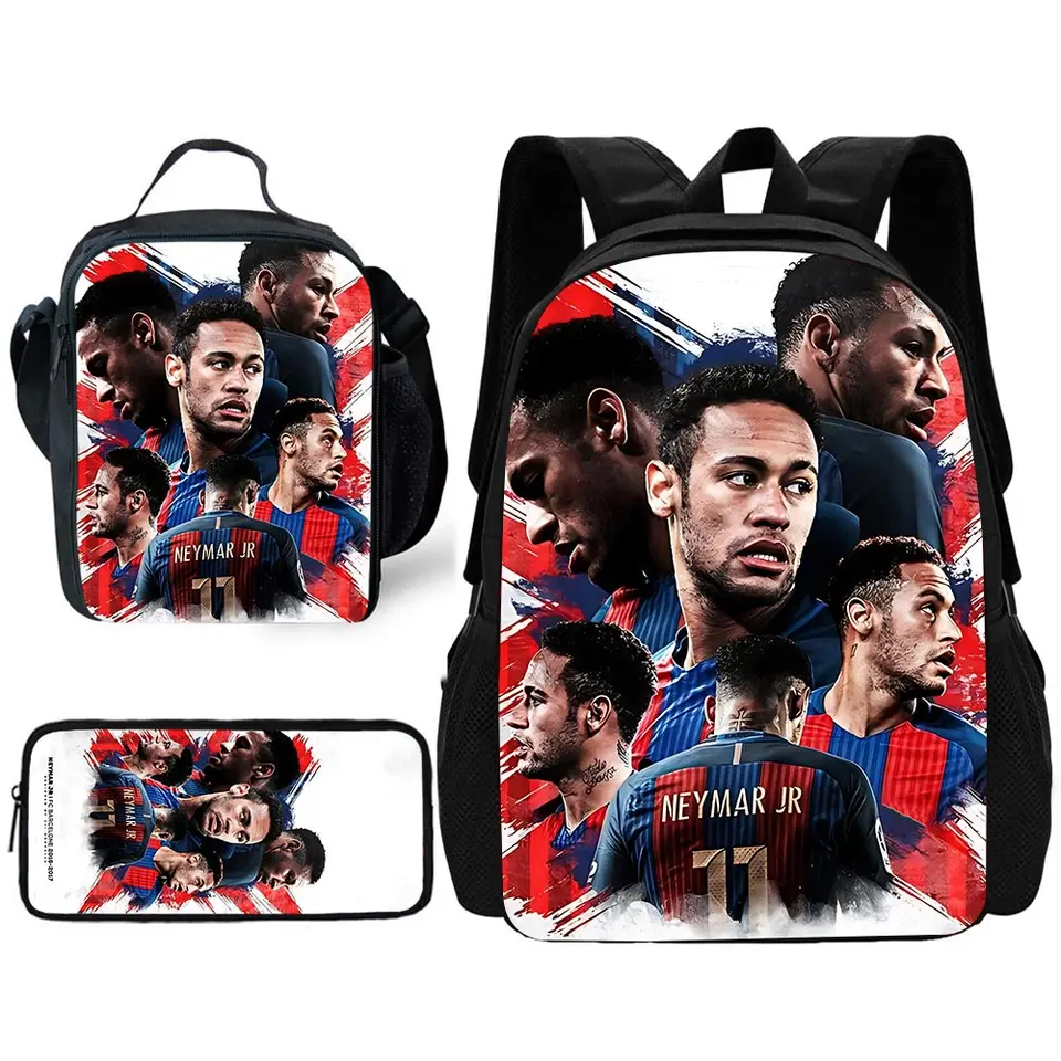 Sac à Dos Personnalisable Enfant Avec Nom - Inclut Sac Déjeuner Et Trousse, Design Football, Polyester Durable