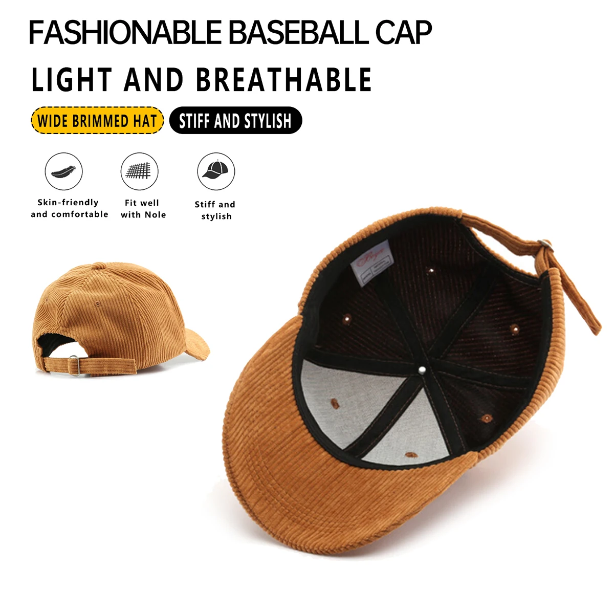 Men's Hats 2025 New Versatile Corduroy Autumn and Winter Baseball Caps for Teenagers, Couples, Students, Women's Peaked Caps for Hiking and Outdoor Sports