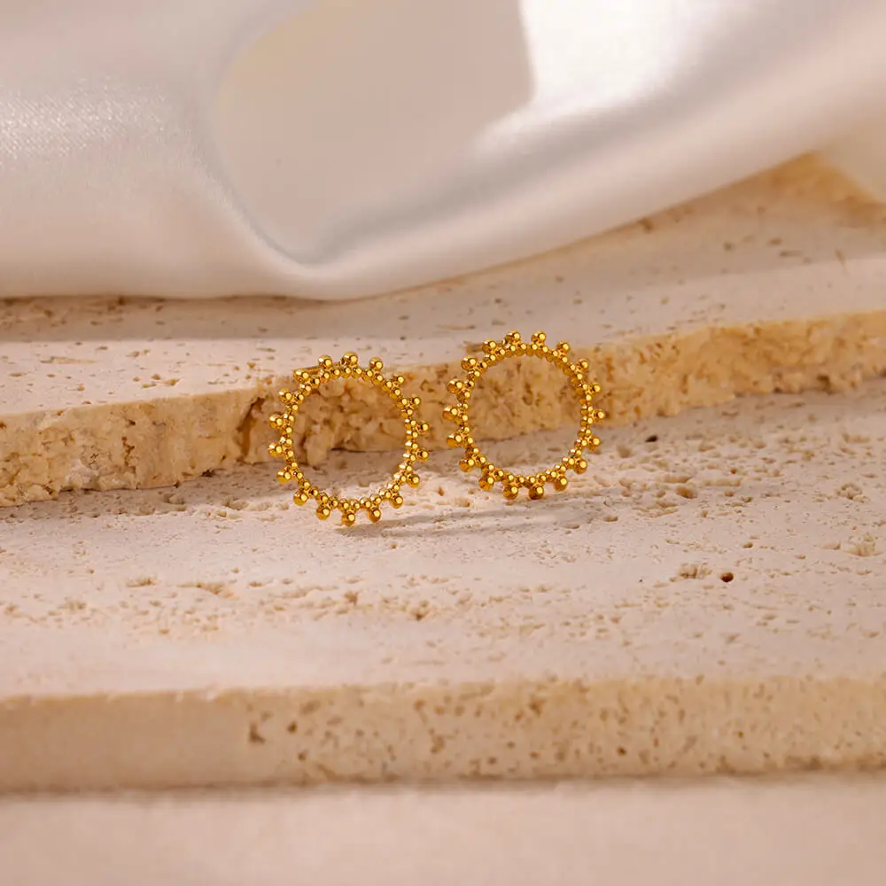 Hollow Sun Stainless Steel Stud Earrings for Women Wedding Aesthetic
