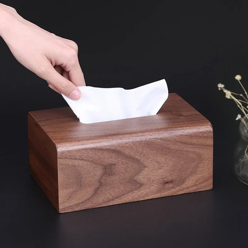Walnut Wood Tissue Box Holder Cover Designer Tissue Storage Boxes Luxury Wooden Napkin Box Modern Rectangular Napkins Case Home 2