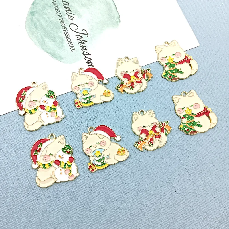 

40pcs Cute Christmas Cat Enamel Alloy Charms DIY Jewelry Accessories Necklace Earrings Keychain Accessories Materials Pendants