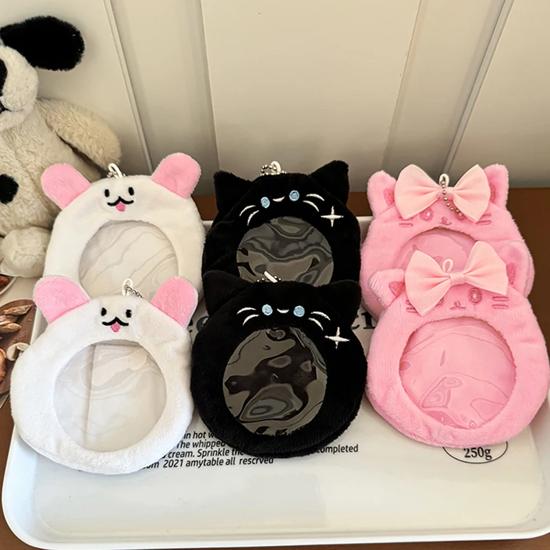 New Cartoon Cat Storage Bag Student Transparent Display Bag Cute Plush Badge Protective Cover