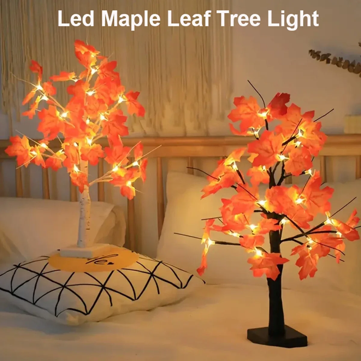 LED Maple Leaf Tree Night Light USB Battery-operated Garland Thanksgiving Tree Lamp Simulation Landscape Lamp Holiday Decor