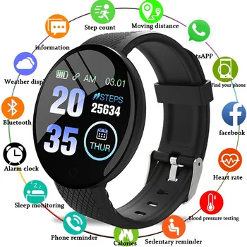 D18 Heart Rate Monitor Smartwatch Round Fitness Digital Watches