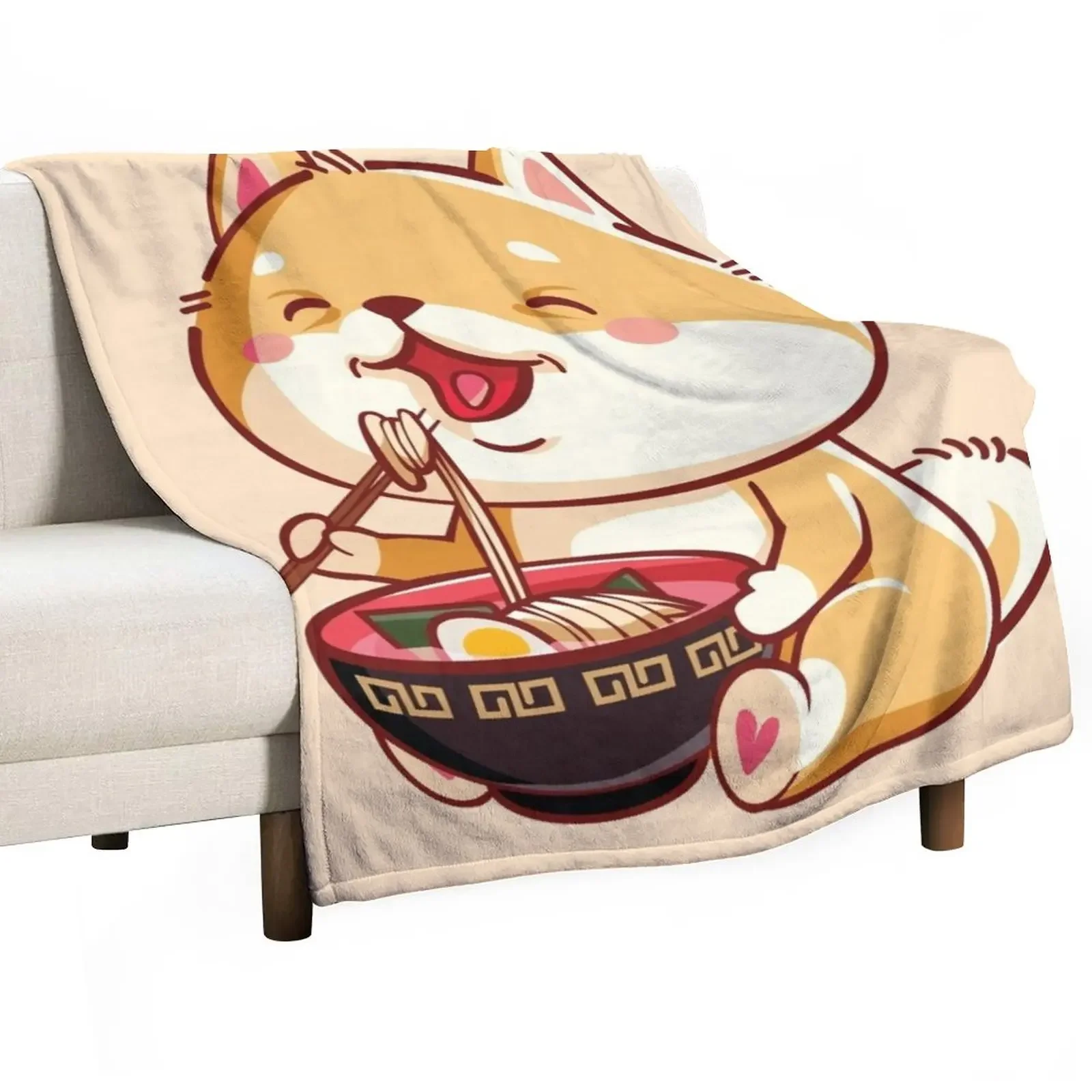 

Cute shiba inu eating ramen, kawaii Throw Blanket Blankets For Baby anime Blankets
