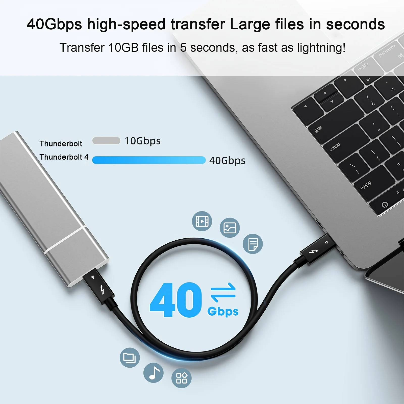 썬더볼트 4 동축 케이블 USB4 타입 C to 타입 C 40Gbps 100W 고속 충전 케이블 2m - 0.5m 맥북, 아이패드, 아이폰, 안드로이드용