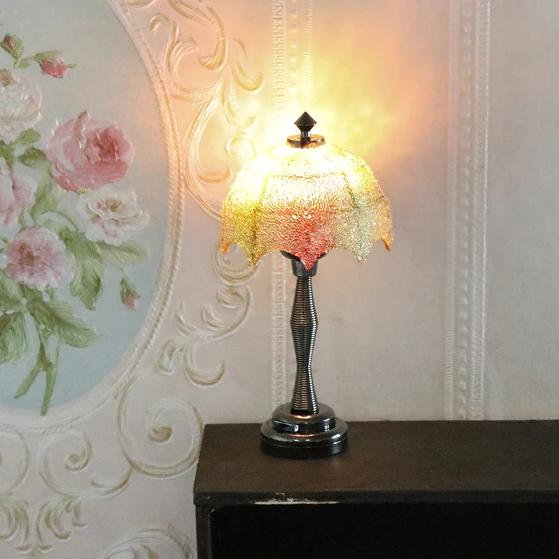 1:12 Dollhouse Miniature LED Light Color Lampshade Floor Lamp Table Lamp Standard Lamp Home Lighting Model Furniture Decor Toy