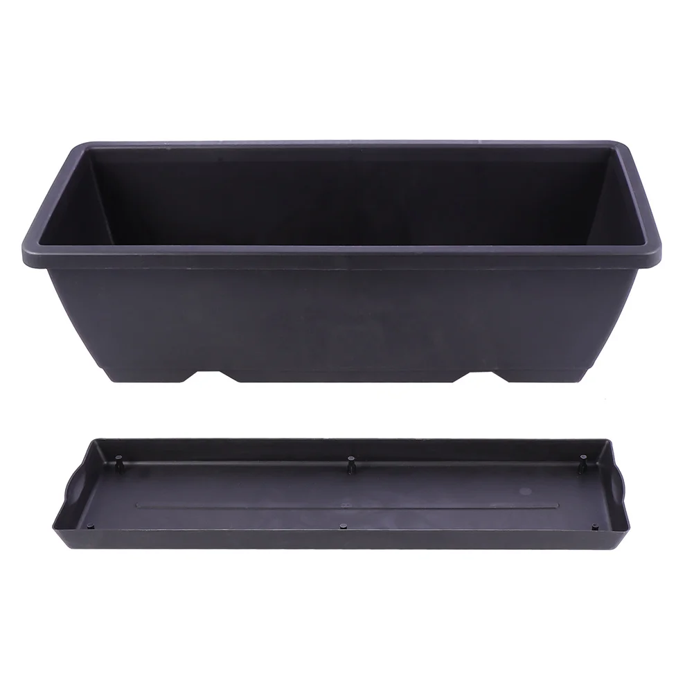 2Pack Window Box Planter 14Inch Rectangular Flower Boxes Drainage Holes Trays Plastic Indoor Outdoor Plant Box Deck images - 6
