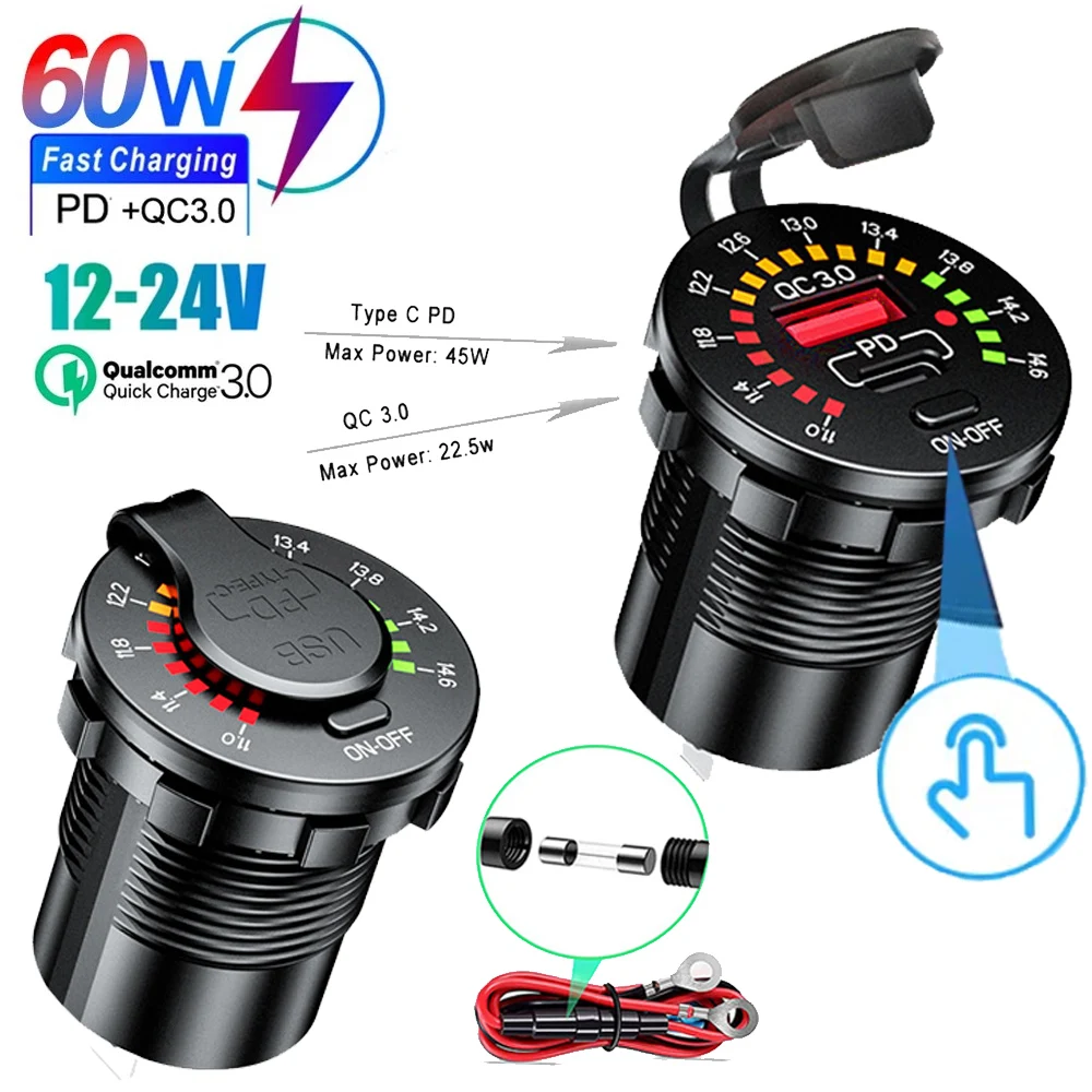 Charger with LED Voltmeter Car Waterproof