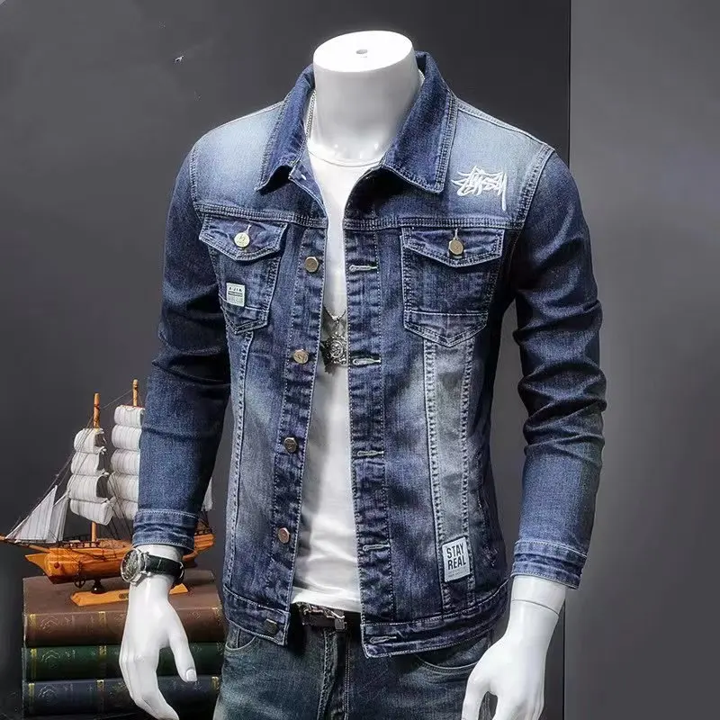 Men's Denim jacket 2022 Autumn Casual Pure Cotton Slim Fit  Stylish Motorcycle Jean Jacket Streetwear Men Coats 5