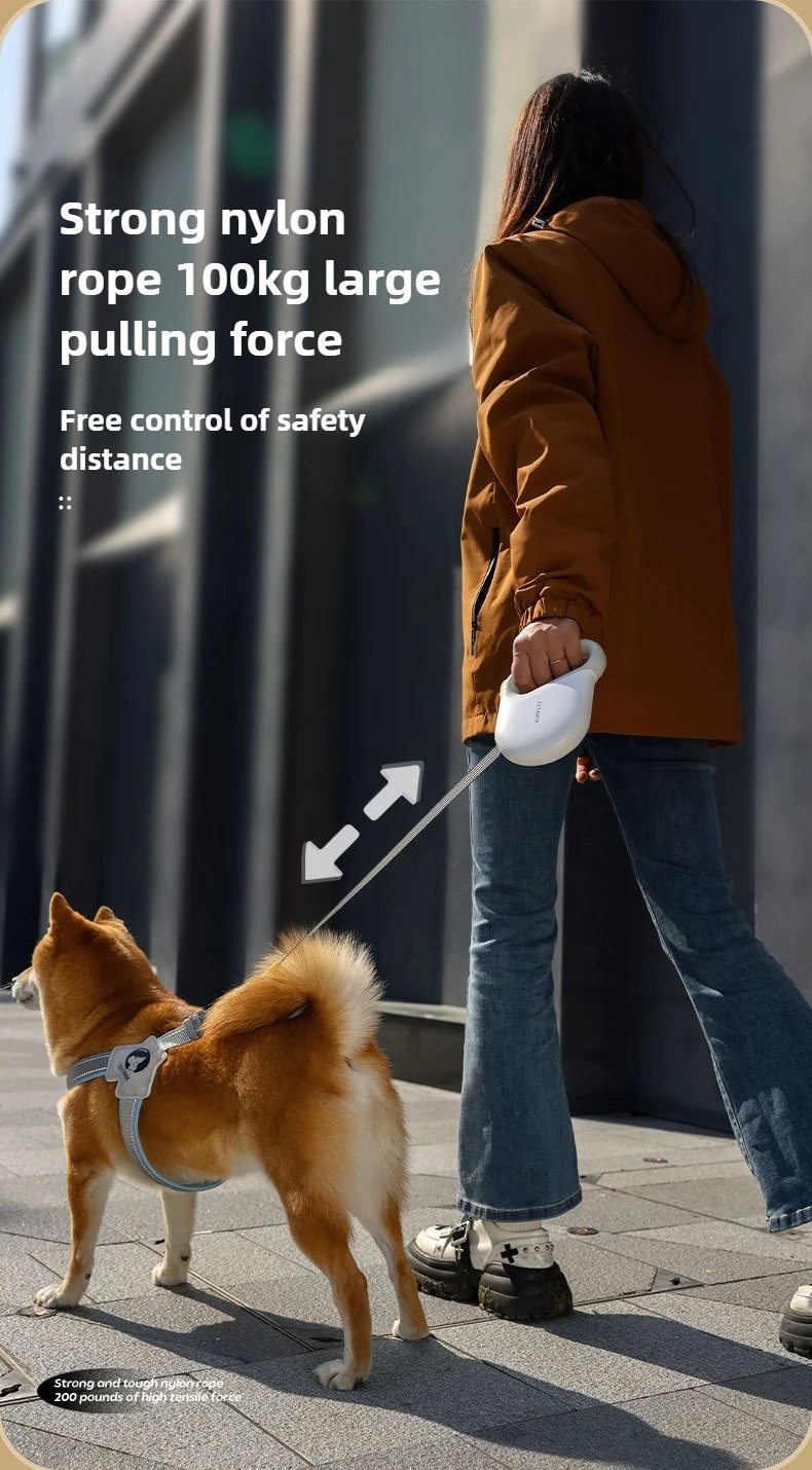Dog Telescopic Leash 5m Reflective Leash Silicone Effort-Saving Handle Safe Walking the Dog at Night Explosion-Proof Dog Leash