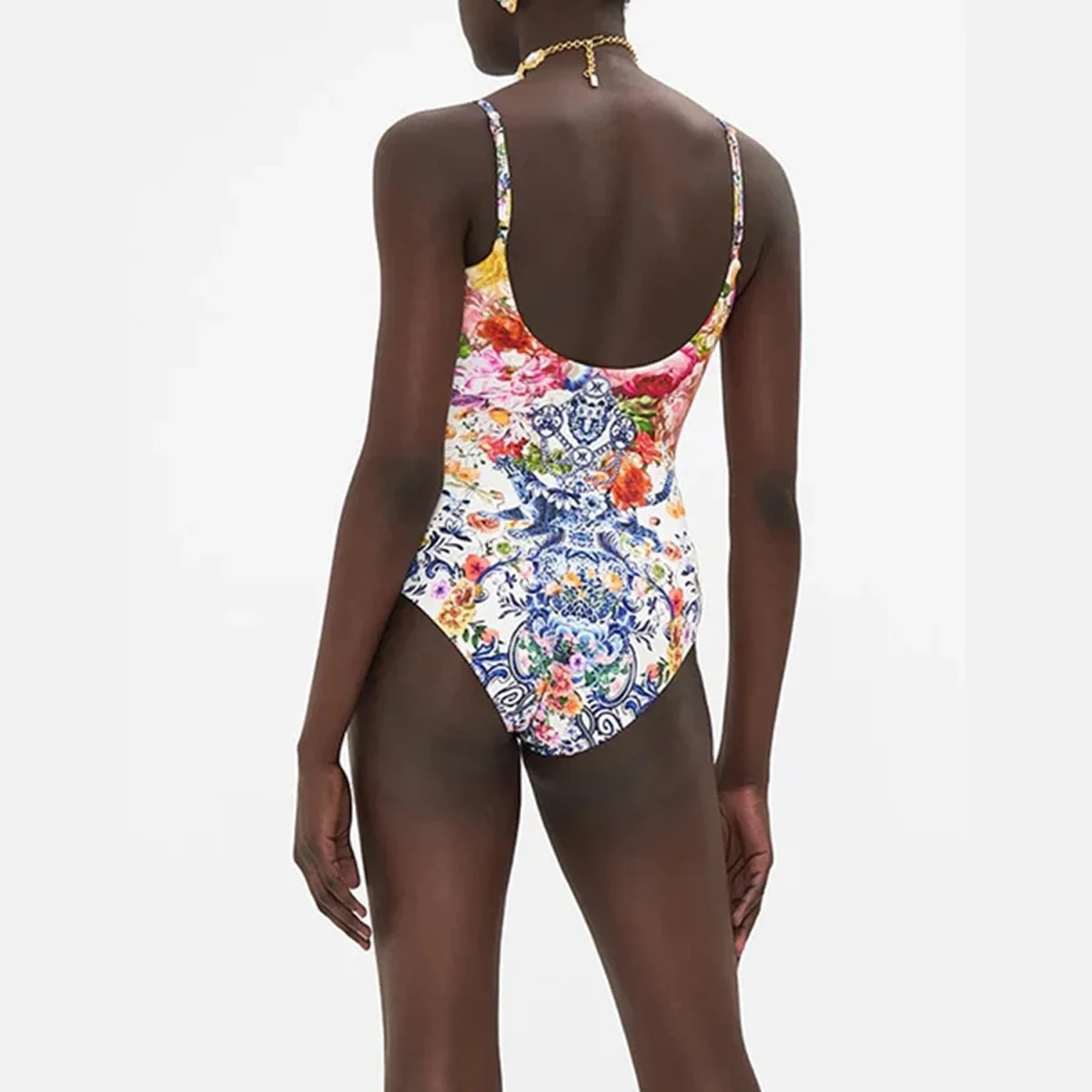 Printed Sling Swimsuit One-piece Trendy Halter 2024 Ladies Party Beachwear Slim Elegant Summer Swimwear Luxury One-piece Sarong
