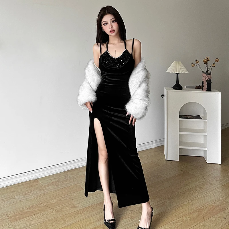 

S Temperament Socialite Sexy Camisole Dress Slim Fit High Slit Design And A Banquet For The President S Dress