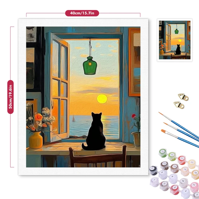 RUOPOTY-Peinture à l'huile par numéros pour adultes, illustration de paysage de rebord de fenêtre, coloriage, fournitures d'art, cadeau personnalisé, numérique fait à la main 2