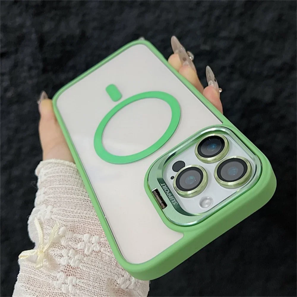 Luxury Magnetic Shockproof Phone Case with Stand and Glass Lens Protector Cover