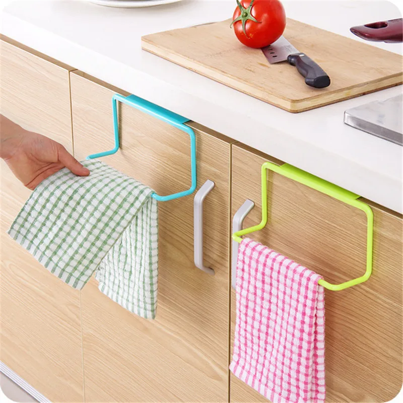 Cabinet Door Back Type Single Pole Punch-free Towel Rack Kitchen Non-marking Rag Organizer Rack Kitchen Gadget Accessories1pc